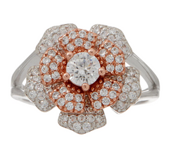 Diamonique Two- Tone Spinning Flower Sterling Silver Ring, Size 7