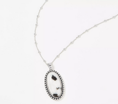 Generation Gems Oval Gemstone Cabochon Pendant w/Chain Sterling Silver, 18"L