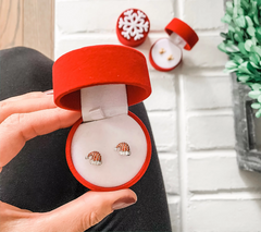 Diamonique Christmas Pave Santa Hat Studs, Sterling in Snowflake Gift Box