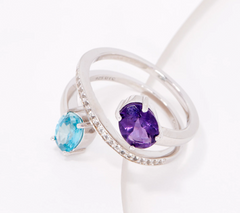 Blue/Amethyst Gemstone Sterling Silver Oval Cut Wrap Ring Size 10