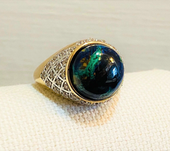 Generation Gems Goldclad Sterling Silver Domed Azurite Cabochon & White Zircon Ring, Size 7