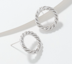 Sterling Silver Textured & Polished Rope Stud Earrings, By Silver Style , Size 3/4"