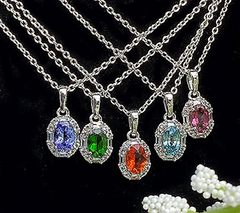 Generation Gems Sterling Silver Exotic Slue Zircon Oval Pendant
