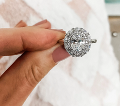 Diamonique 35th Anniversary Double Halo Plarinum-Clad SS Ring Size 6