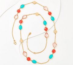 Denim & Co. 36" Faceted Stone Strandage Necklace w/ 3"Extender