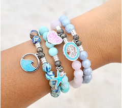 T.Jazelle Rose Quartz Beaded Bracelet with SS Heart Charm Avg/Large