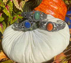 American West Sterling Silver Oval Orange Spiny Gemstone Thunderbird Cuff, Avg