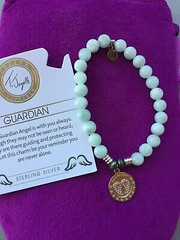 T. Jazelle Green Beaded Gemstone Bracelet withSS Angel Charm Small/Avg