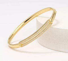 Diamonique Sterling Silver Goldclad Italia Polished Pave Bar Bangle, 7-1/2"