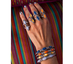 American West Double Orange Spiny Gemstone Split Shank Sterling Silver Ring, Size 10