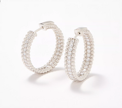 Diamonique Beaded Texture Hoop Sterling Silver Earrings
