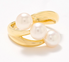 Honora Goldtone Polished Bypass Sterling Silver Ring with Cultured Pearls Size 5