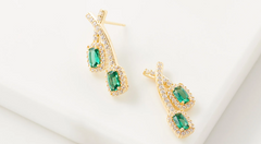 Diamonique Simulated Green Emerald Earrings, Sterling Silver, Yellow