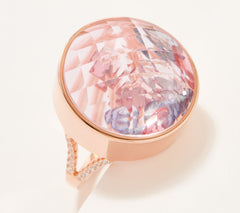 Diamonique Sterling Silver Roseclad Kaleidoscope Floating Stone Ring, Size 5