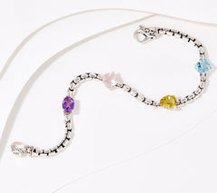 JAI Sterling Silver Blue Cool/Blush Gemstones Box Chain Bracelet, 8"