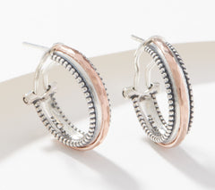 Or Paz Sterling Silver Beaded Textured Hoop Earrings, Rosetone