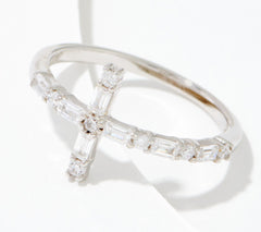 Diamonique x Courtney Khondabi Sterling Silver Round & Baguette Cross Ring, Size 11