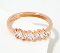 Diamonique Sterling Silver Roseclad Baguette Cluster Band Ring, Size 9