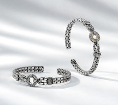 JAI Sterling Silver Basketweave Circle Cuff, 7-1/4" Fit;