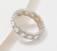Diamonique Sterling Silver Eternity Round Cut Halo Band Ring, Size 7