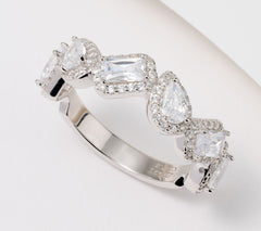 Diamonique Sterling Silver Fancy Cut Multi -Shape Band Ring, Size 7