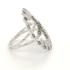 Rarities Sterling Silver Tsavorite & White Zircon Open Design Ring Size 7