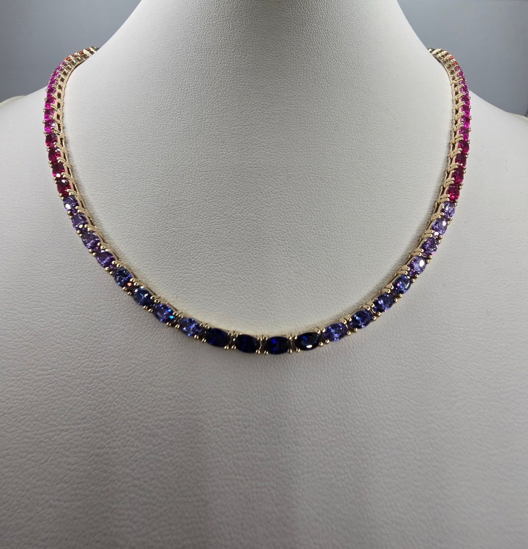 Absolute Sterling Silver Goldclad Simulated Colors of Sapphire Rainbow Line Necklace, 18"