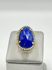 Joya Sterling Silver Goldclad Multiband Lapis Ring, Size 5