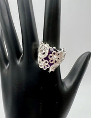 Ottoman Silver Bold Amethyst Wrapped Filigree Ring, Size 9