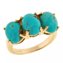 Paul Deasy Goldclad 3-Stone Tyrone Blue Turquoise Ring Size 6 Hsn $50.5