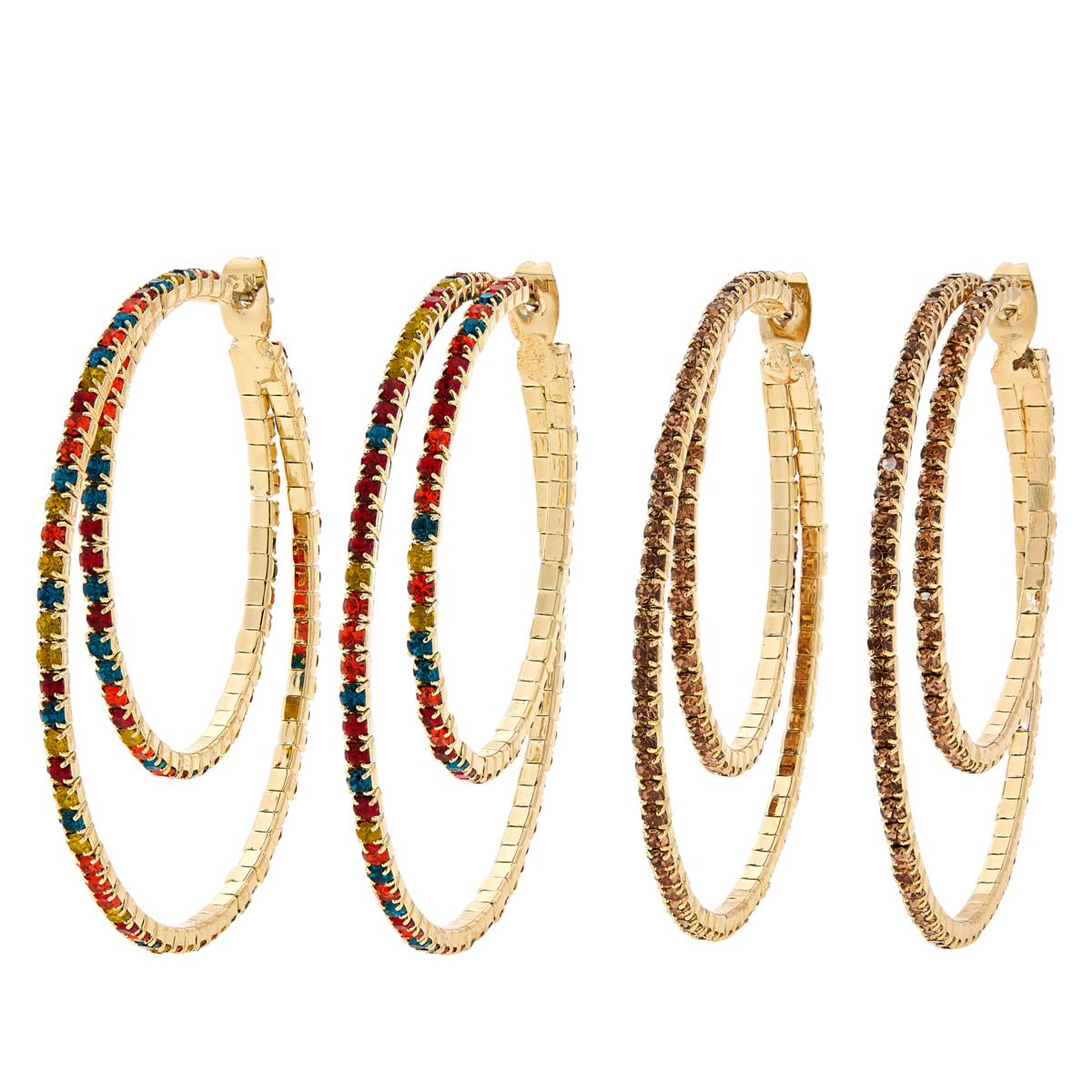 R.J. Graziano "Double Dazzle" Crystal Hoop Earrings 2piece Set