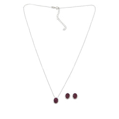 Colleen Lopez Sterling Silver Oval Ruby & White Zircon Pendant and Earring Set