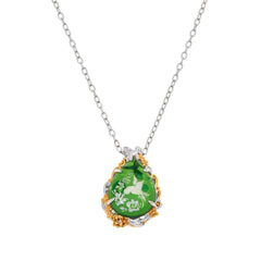 Gems By Michael Sterling Silver Vermeil Intaglio Carved Green Amber Pendant Necklace, 18"
