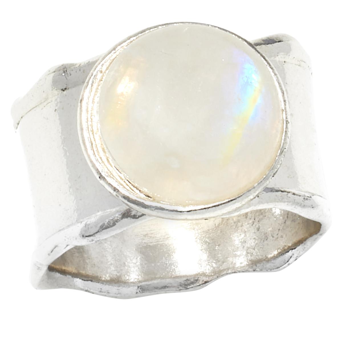 Israel Arts Sterling Silver Moonstone Cigar Band Ring, Size 6