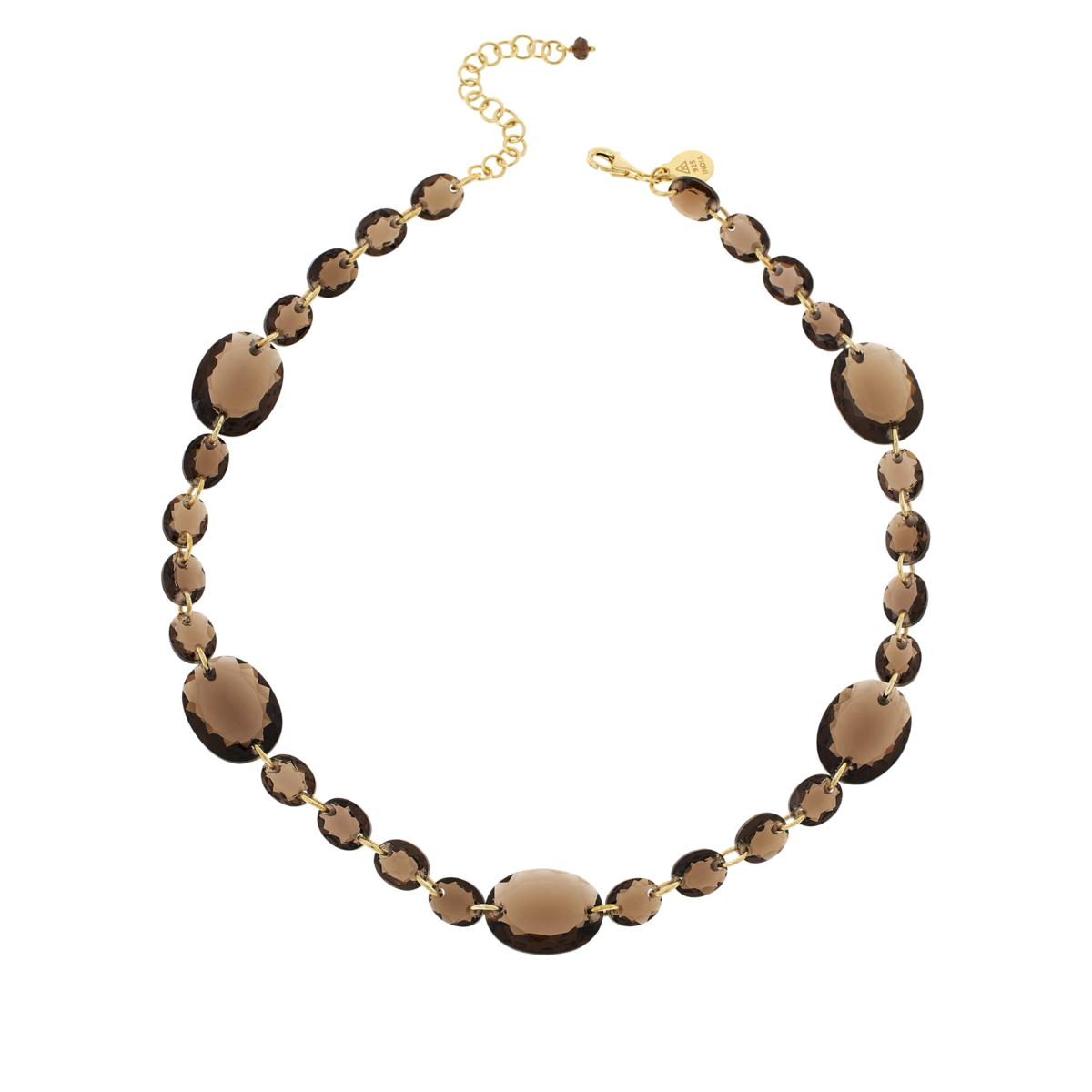 Rarities Sterling Silver Goldclad Smoky Quartz Station Necklace 16" (HSN $139)