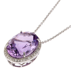 Colleen Lopez Sterling Silver Oval Rose-de-France & White Zircon Halo Pendant Necklace, 18"