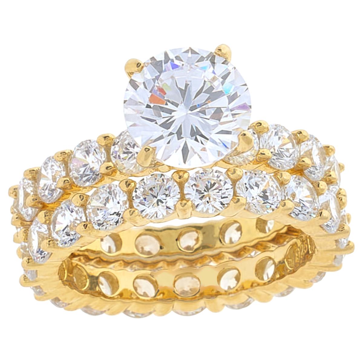 Absolute Sterling Silver Goldclad Solitaire Eternity  2piece Set Ring, Size 8