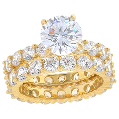 Absolute Sterling Silver Goldclad Solitaire Eternity  2piece Set Ring, Size 8