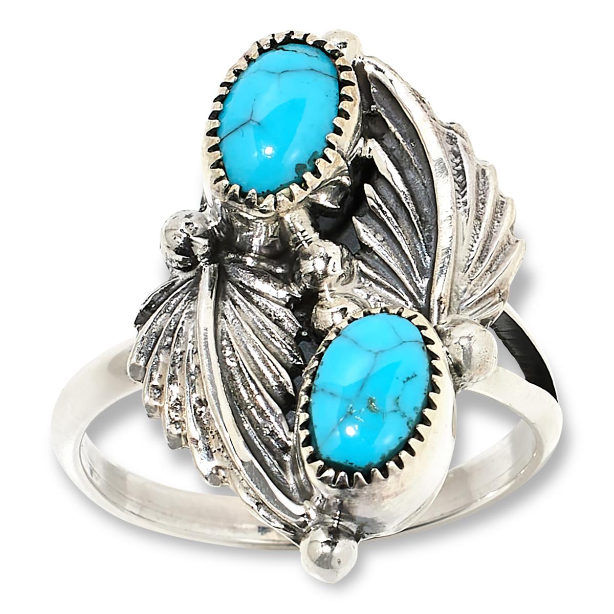 Chaco Canyon Sterling Silver Sleeping Beauty Turquoise 2-Stone Ring, Size 11