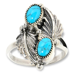 Chaco Canyon Sterling Silver Sleeping Beauty Turquoise 2-Stone Ring, Size 11