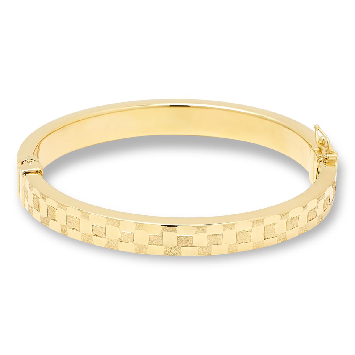 Bellezza Bronze Polished and Satin Checkerboard Bangle Bracelet, 7-1/4"