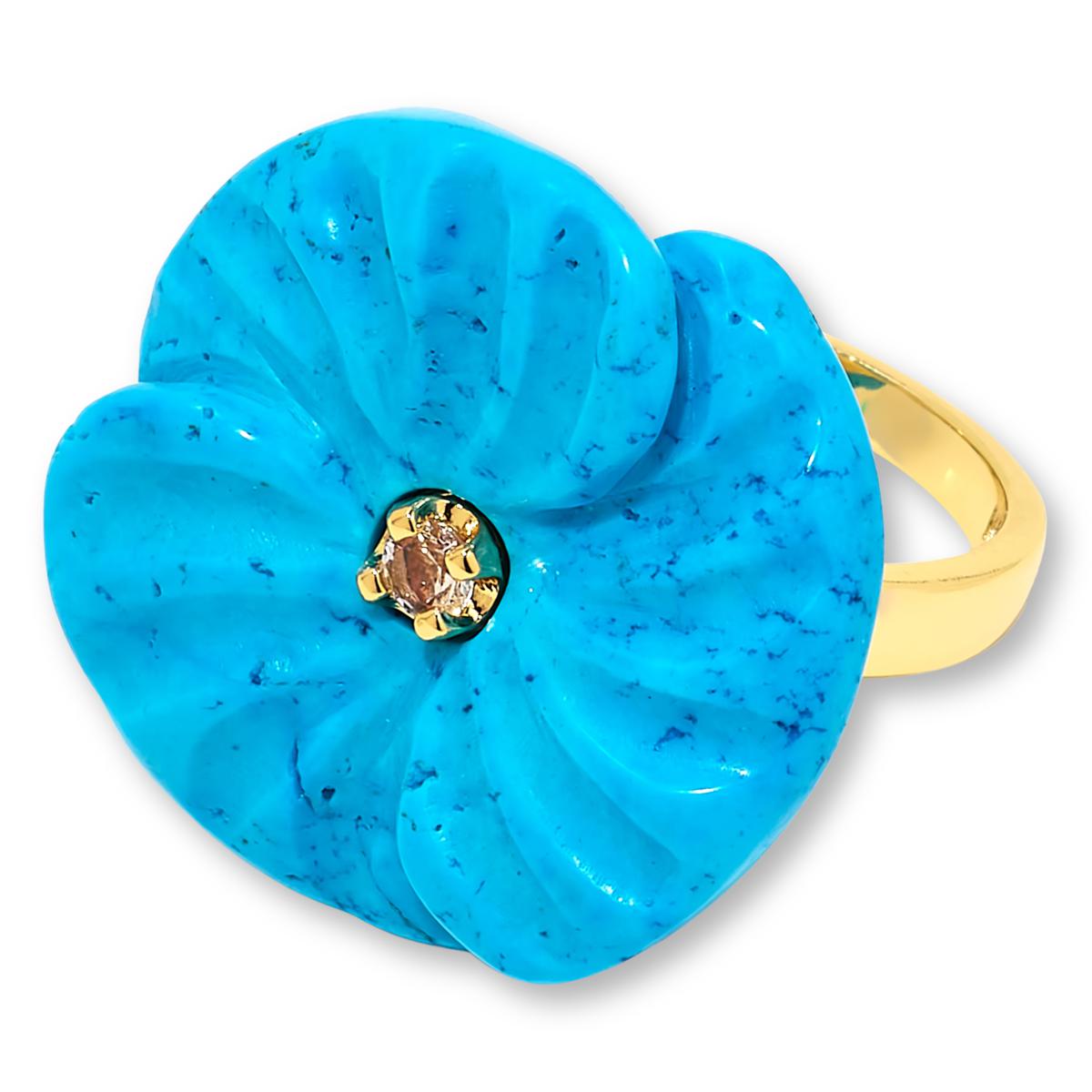 Connie Craig Carroll Goldtone Laura Carved Magnesite Flower Ring, Size 8