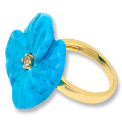 Connie Craig Carroll Goldtone Laura Carved Magnesite Flower Ring, Size 8
