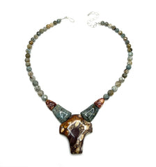 Jay King Shitake Cross Bib Beaded Sterling Silver Gemstone Necklace 18"