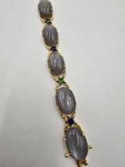 Colleen Lopez Sterling Silver Goldclad Gray Moonstone Muti-gems Station Bracelet, 7-3/4"