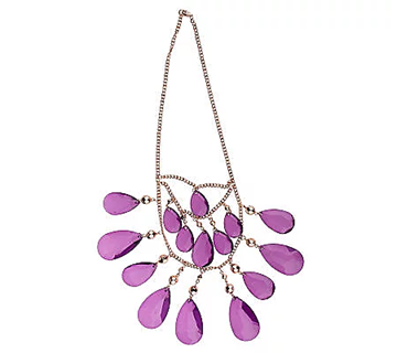 Faceted Teardrop Bead Tiered 16-3/4" Adj. Statement Purple/Rosetone Necklace