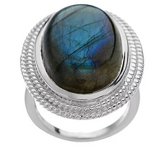 Bold Oval Labradorite Sterling Silver Rope-Detail Border Ring Size 6 Qvc $45.5