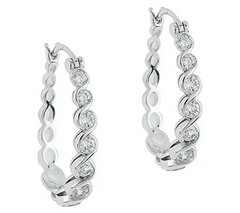 Epiphany Diamonique 100 Facet Graduated Oval Sterling Silver Hoops