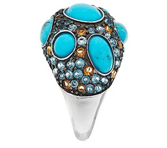 Turquoise & Multi-Gemstone Sterling Ring Size 10