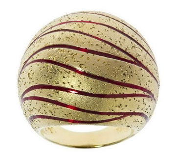 Arte d' Argento Sterling Diamond Finish Gold Tone/ Red Enamel Ring, Size 6
